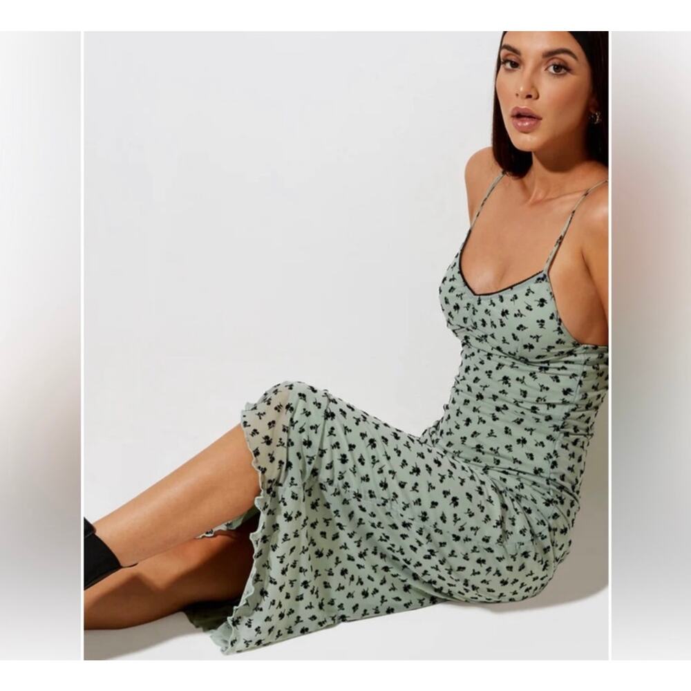 New motel Sage Cotina dress flower buds black flock size small - Picture 2 of 5